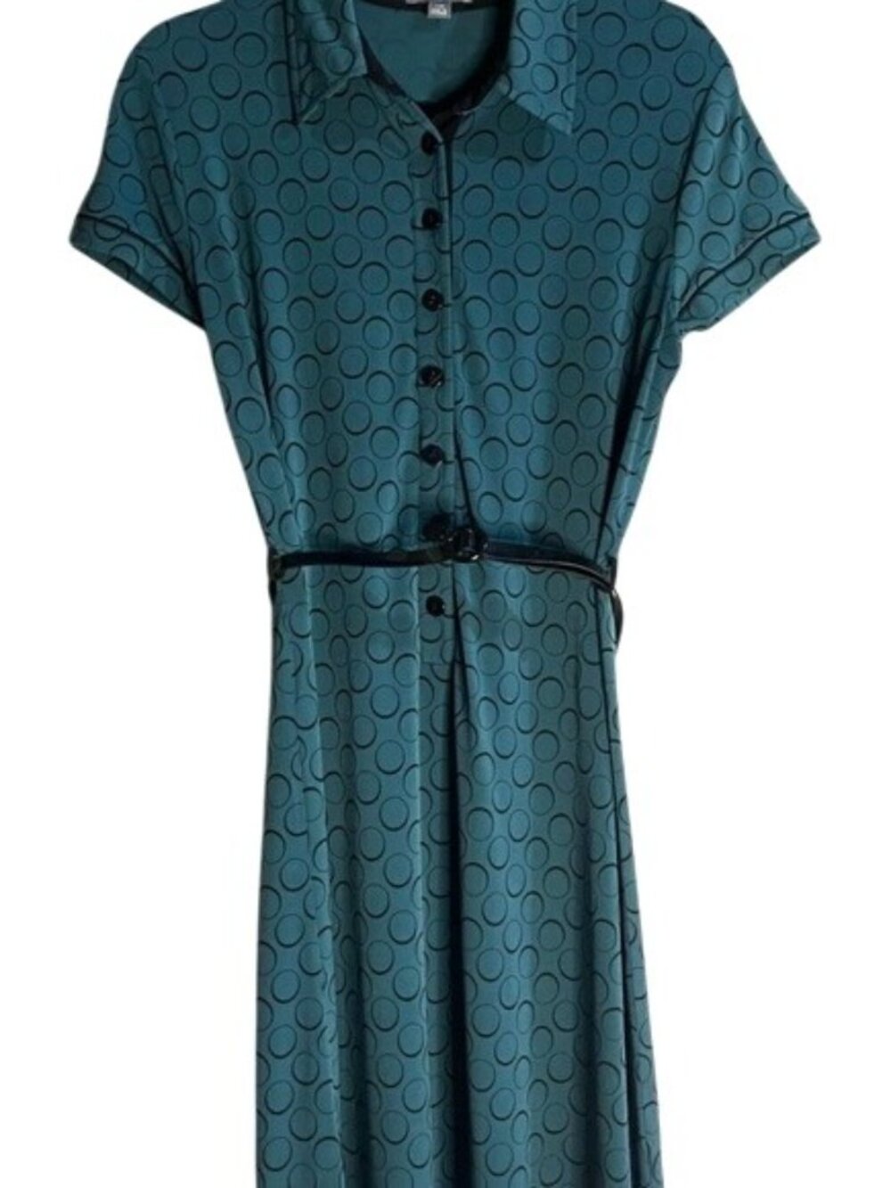 APT 9 Vintage Teal Shirt Polka Dot Midi Shirt Belt Waist Dress Button Front PM - Picture 6 of 16